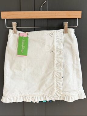Lilly Pulitzer Reversible Wrap Skirt |Cream corduroy & print | Ruffle-Trim | 8